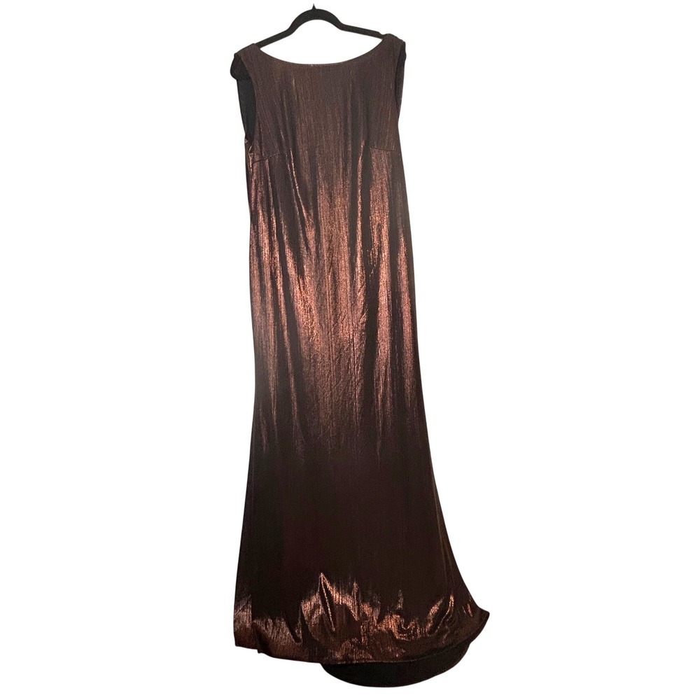 NWT $388 Ieena for Mac Duggal Espresso Brown Metallic Cowl Column Gown Size 12